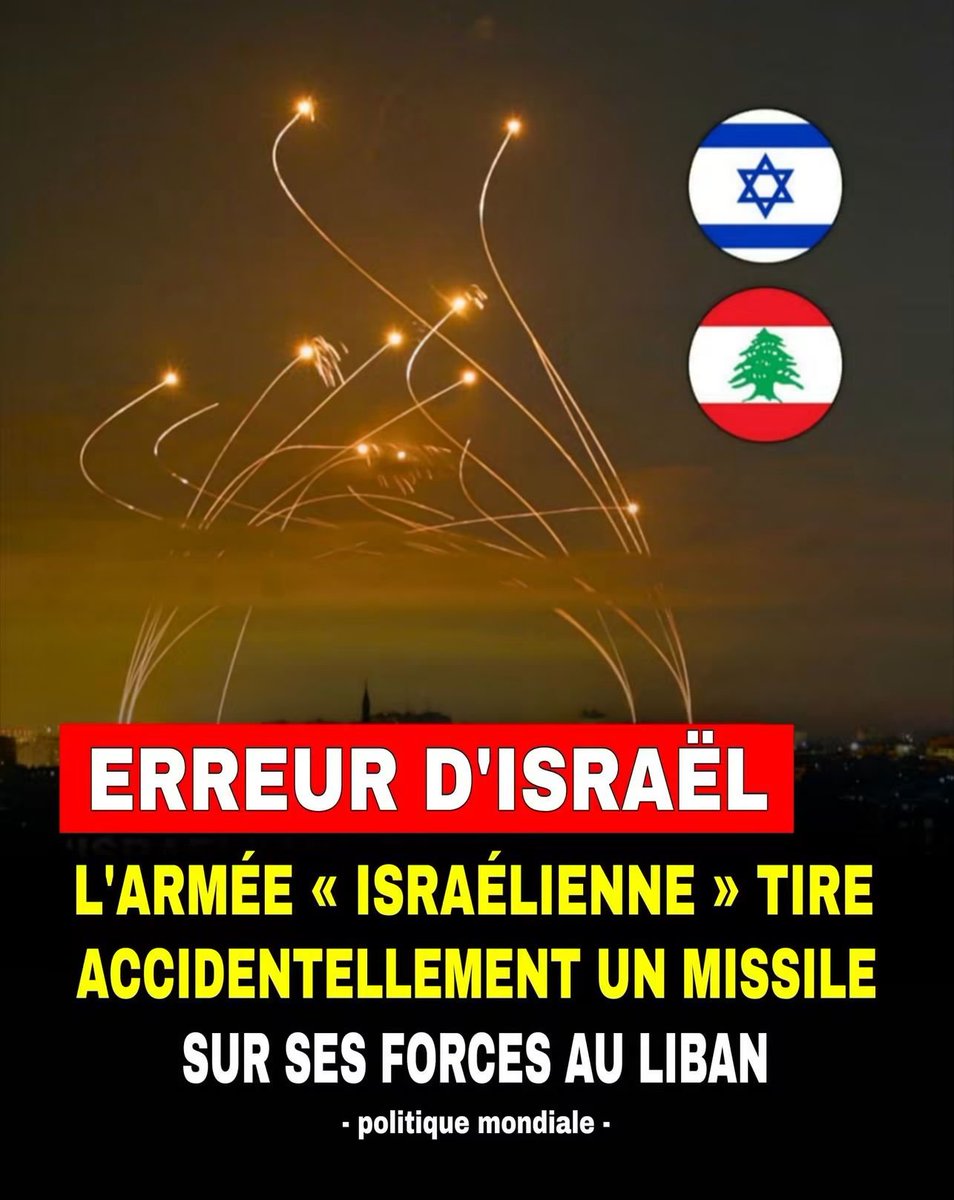 EyesLebanon's tweet photo. Ce jeudi, l'armée a reconnu avoir tiré un missile intercepteur visant... ses propres troupes en pleine opération sur le terrain. Le missile s'est avéré provenir de leurs propres rangs.

Selon leur communiqué officiel, aucun blessé n'est à déplorer et une enquête a été ouverte pour comprendre les raisons de cette défaillance.

Un incident évité de justesse qui pose de sérieuses questions sur la coordination des opérations dans la région.