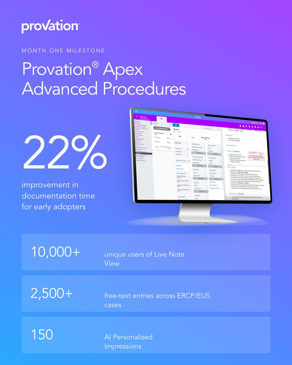 provationmed's tweet photo. From real-time note visibility to personalized AI-assisted impressions, Provation Apex Advanced Procedures is helping providers complete complex GI documentation faster—with consistency and control.

#Provation #HealthcareInnovation #ClinicalDocumentation #GI #ERCP #EUS #HealthIT https://t.co/tGqedHSPJm