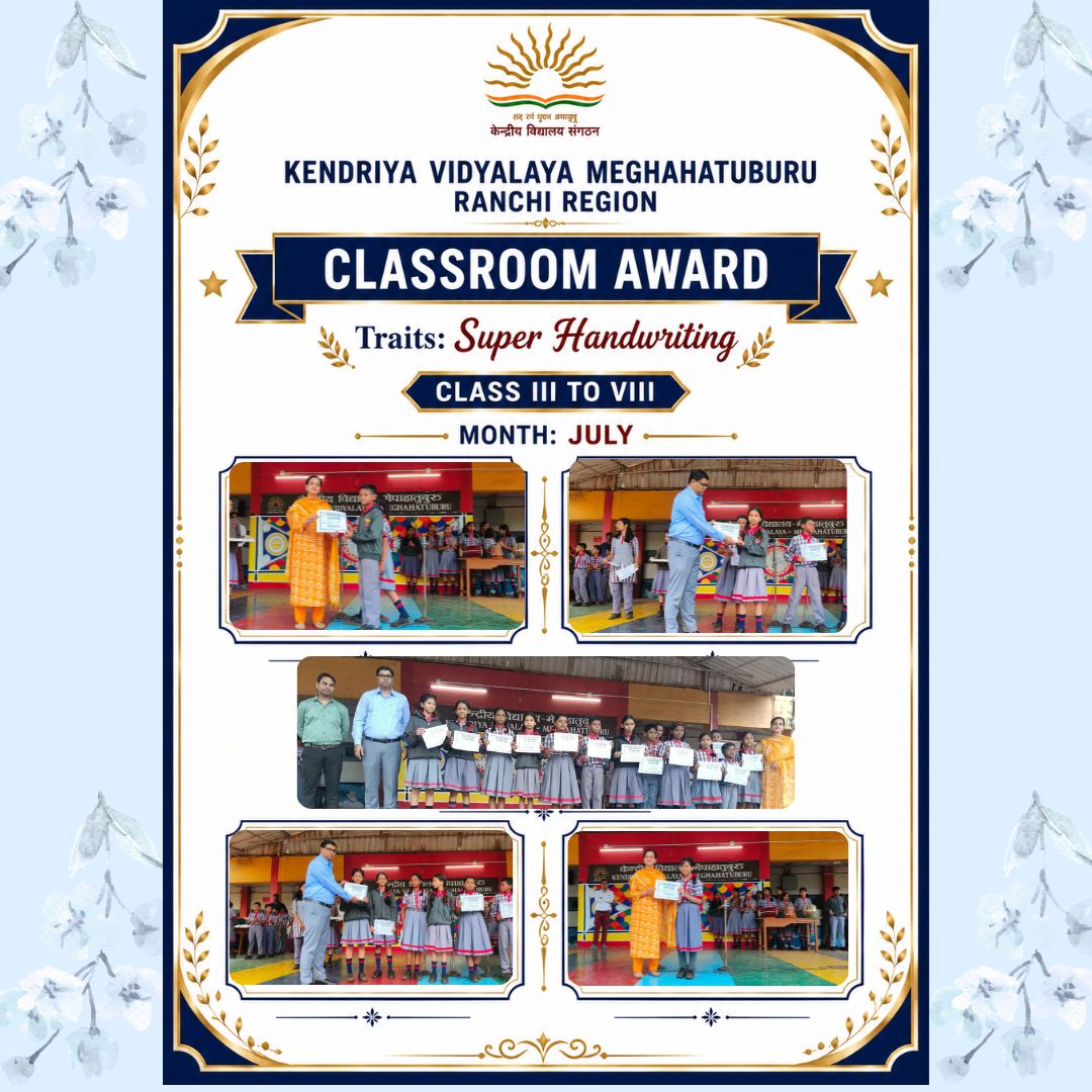 kvmeghahatuburu's tweet photo. ✨ Every beautiful page begins with a beautiful hand. ✍️🏆
At Kendriya Vidyalaya Meghahatuburu, the #Classroom #Award #Programme applauded young writers whose dedication to neatness and presentation earned them the title of "#Super #Handwriting" for the month of #July🌟📖 https://t.co/W2QykHEAK0
