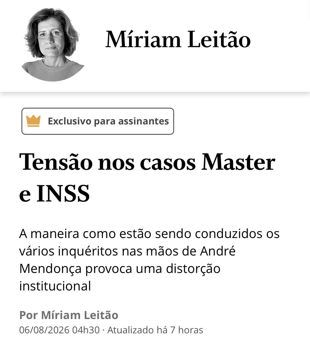 mauad_joao's tweet photo. Chega a ser patética a desfaçatez dessa militância de mídia. É sugestivo que esta senhora, que agora reclama da forma como Mendonça conduz os inquéritos, nunca tenha visto qualquer problema institucional na maneira absolutamente heterodoxa (para dizer o mínimo) com que o ministro Moraes conduz as dezenas de inquéritos e processos sob a sua responsabilidade.

Mais patético ainda é o principal motivo da queixa dela contra André Mendonça:

“O ministro Mendonça está exigindo despachar diretamente com os delegados e agentes, sem passar pela direção da Polícia e, pior, requereu todo o material bruto e indexado. E esse indexado não é um detalhe. É o que permite fazer busca específica. Basta colocar um nome que será possível encontrar todas as citações àquela pessoa. É possível direcionar a investigação.”

Ganha um doce quem adivinhar o porquê da revolta. 🤬