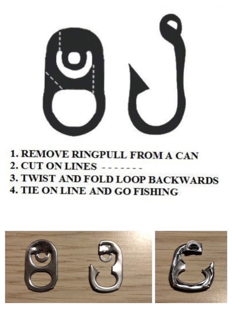 historyinmemes's tweet photo. Beer can instructions showing how to transform the pull tab into a fishing hook.

Beer brand No Bad Days created a ring pull that serves a second purpose: it can be transformed into a functional fishing hook. By cutting it out, bending the loop back into shape, and attaching it to a fishing line, a simple piece of packaging becomes a usable survival tool rather than waste.

Outdoor enthusiasts and survivalists have improvised similar ideas with soda cans and pull tabs for decades, but this concept takes that creativity and builds it directly into the product design. It is a small detail, yet it reflects a mindset valued in bushcraft communities—finding practical uses for everyday objects and turning something disposable into something useful.