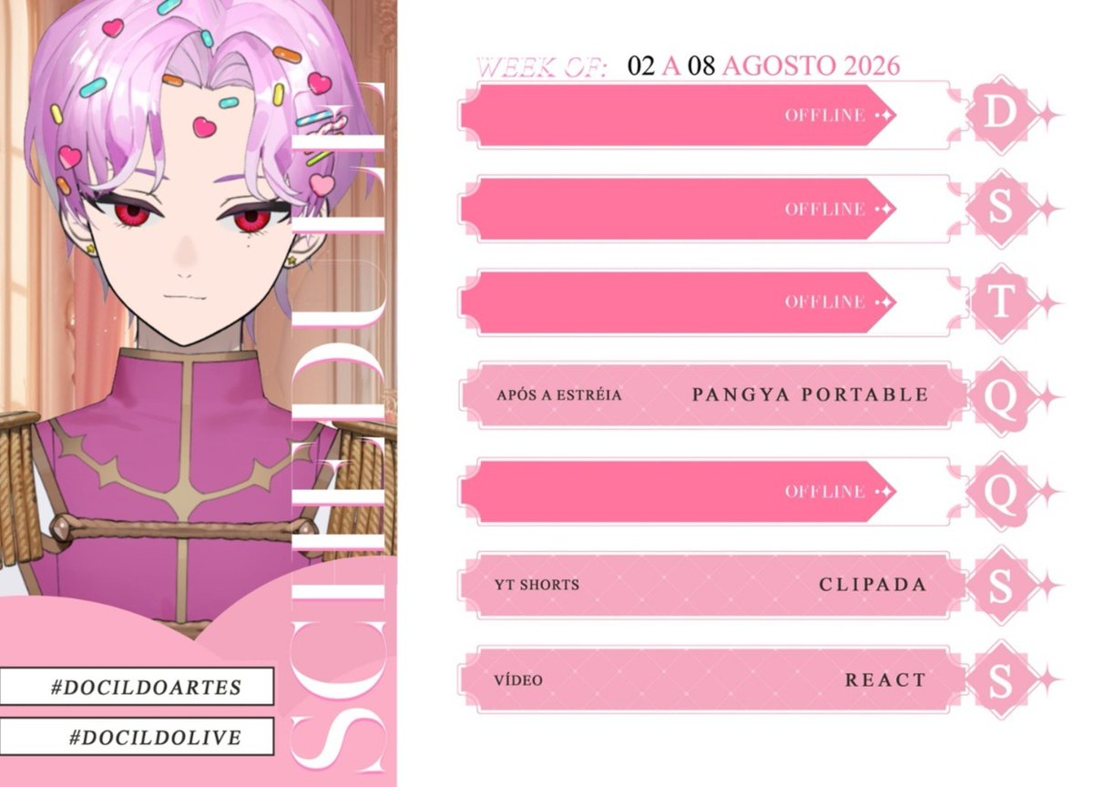 DocildoVtuber's tweet photo. 🌷Agenda da semana e primeiras lives já disponíveis!
◽ Estréia e história:
https://t.co/Az1fesfU6G
◽ Pangya Portable #01: 
https://t.co/tkjlCTPE6i https://t.co/009Vpyf8KM