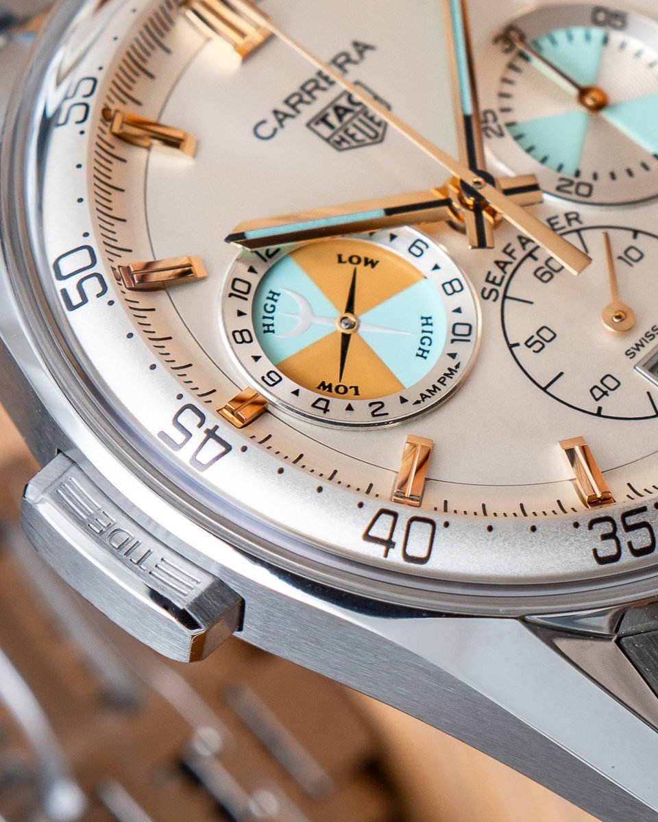 baldassarreted's tweet photo. The Carrera Seafarer feels like the kind of watch enthusiasts have been asking major brands to make more often.

TAG Heuer looked back to its maritime history and revived one of its most unusual complications. The champagne dial, colorful tide display, and 42mm Glassbox case give the Seafarer a personality unlike anything else in the current Carrera collection, while the TH20-04 automatic movement brings the concept firmly into the modern era.

What do you think of the Carrera Seafarer?
