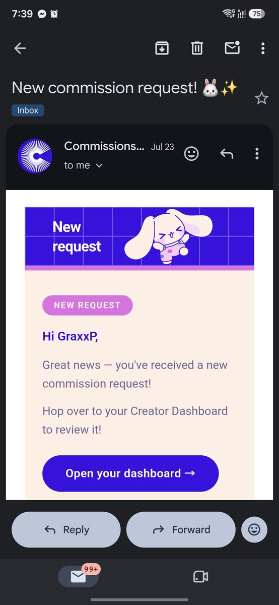 GraxxP's tweet photo. I literally missed this email from July 23  huhu. Glad that I opened the website earlier and responded to the request. 

I never though I'd get a client from @commissions_gg 🫶🏻

#commissionsgg #vgen #vtuber #vgencomm https://t.co/OERPEtcbY7