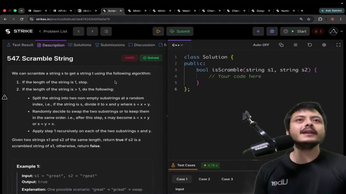 AzadKumar161440's tweet photo. Day 22/20+ – Dynamic Programming
✅ Scramble String (LeetCode 87)
This problem strengthened my understanding of:
#100DaysOfCode #Day22 #DynamicProgramming #LeetCode #ScrambleString #DSA #ProblemSolving #CodingJourney #InterviewPreparation #CoderArmy #DP30 https://t.co/U3k0wLW9V3
