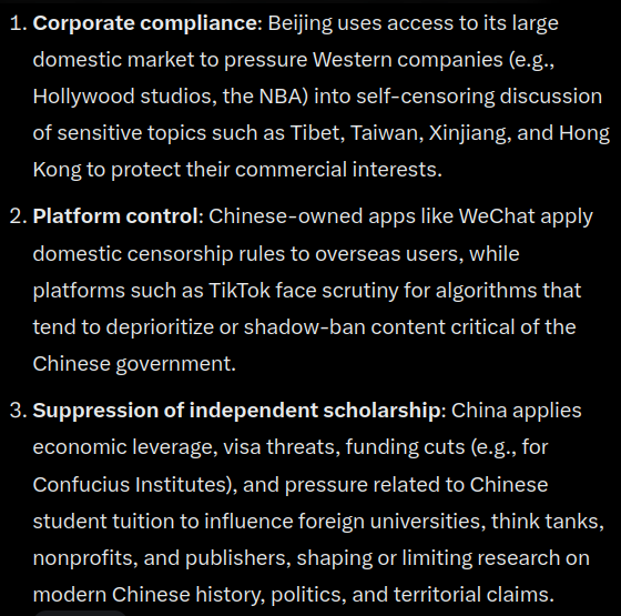 mrbcyber's tweet photo. The Chinese government is successfully censoring people in democracies, using 3 methods

Domestic market control to silence corporations, NBA etc.

Requiring Chinese app's to enforce censorship rules globally, TikTok 

Suppressing independent scholarship to stop research.

🔗 https://t.co/GOV4IO4gXb