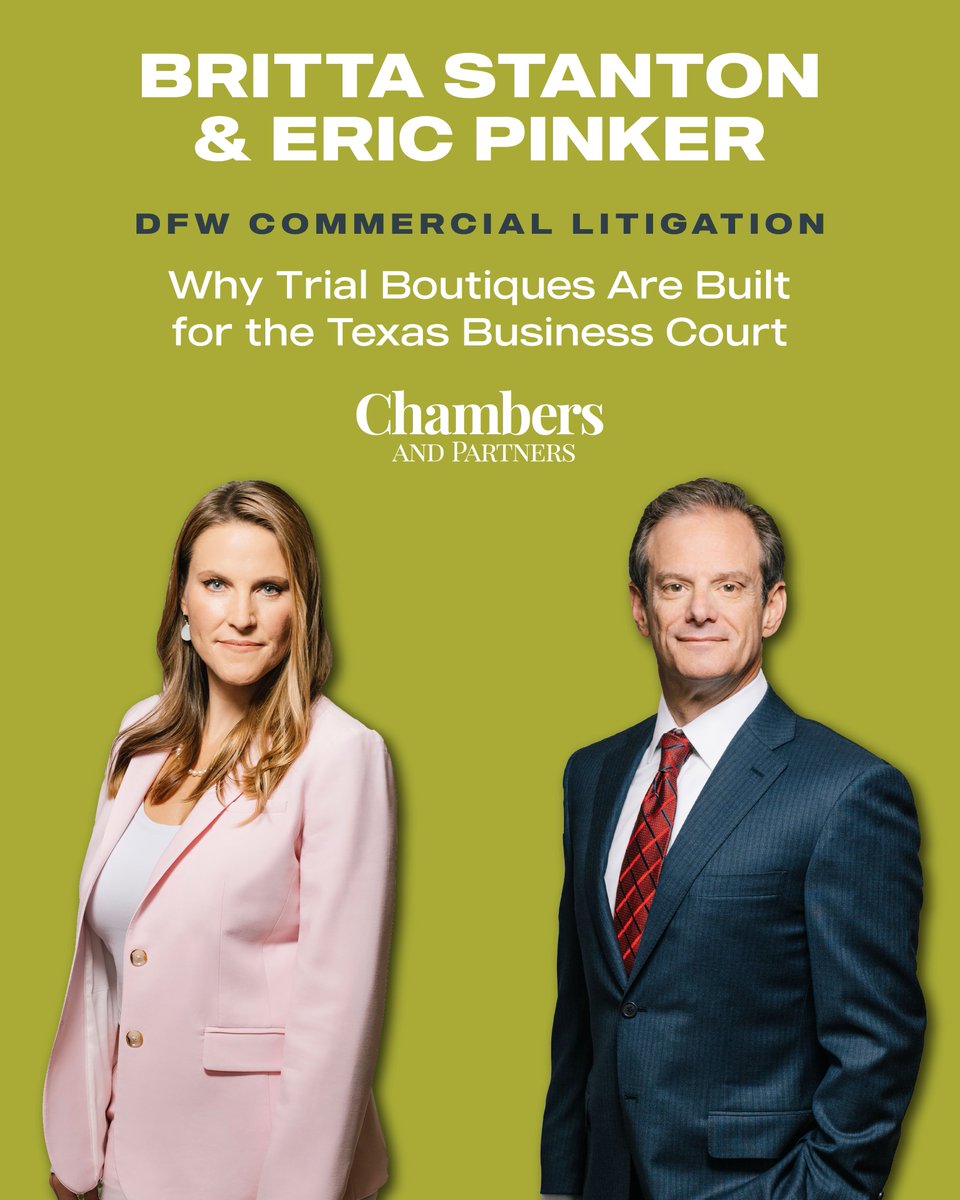 LynnPinker's tweet photo. LPHS partners Eric Pinker and Britta Stanton were selected by Chambers and Partners to draft an in-depth overview on general commercial litigation in DFW, examining why trial boutiques are uniquely positioned to meet the speed, efficiency, and demands of the Texas Business Court. https://t.co/vNEiTMGXX0