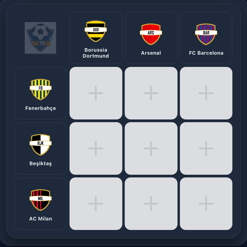 tacticogame1's tweet photo. Futbol bilgine güveniyor musun? ⚽️

Görseldeki takımları ve doğru eşleşmeleri bulabilecek misin? Cevapları yoruma bekliyoruz! 👇

#futbol #xox #game #tactico https://t.co/dMNR75VIzy