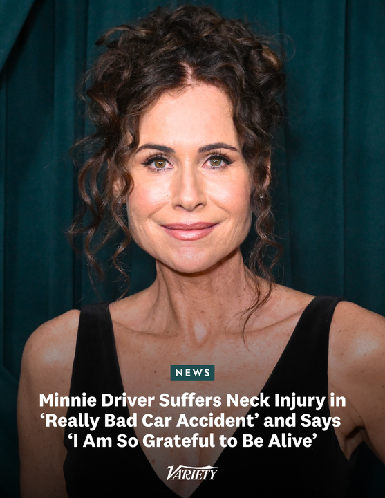 Variety's tweet photo. Minnie Driver is “so grateful to be alive” after suffering a neck injury in a “really bad car accident” in France.

“To be very clear, it was not our fault. We were driving on a country  road in the middle of France and a car didn’t stop at an intersection  and was going at speed, and we just T-boned it. I’m fine, I’ve got a  sprained neck and I’m really in shock and sort of cry all the time, but  I’m going to heal.”

Driver went on to praise the car that they were driving, a Kia EV2, for being “the reason that I’m not dead” because of its “360-degree airbags.”

https://t.co/oYTfR08EbC