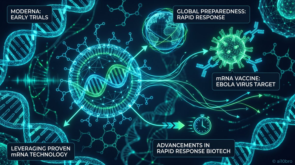 ai10bro's tweet photo. Moderna initiates early trials for an mRNA vaccine targeting Ebola, showcasing advancements in rapid response biotechnologies. https://t.co/InyOvLBHf5