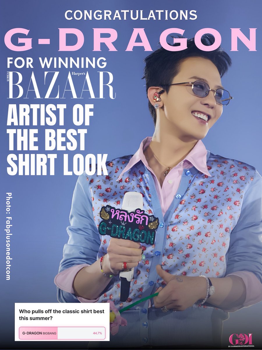 gdragonintl's tweet photo. Thank you to everyone who voted! 🩷

G-DRAGON has been named Harper’s BAZAAR Korea’s Artist with the Best Shirt Look.

We appreciate everyone who took the time to vote and support. Every vote made a difference.

Congratulations, G-DRAGON! 👏🐉

#GDRAGON #BIGBANG #VIP #HarpersBazaarKorea