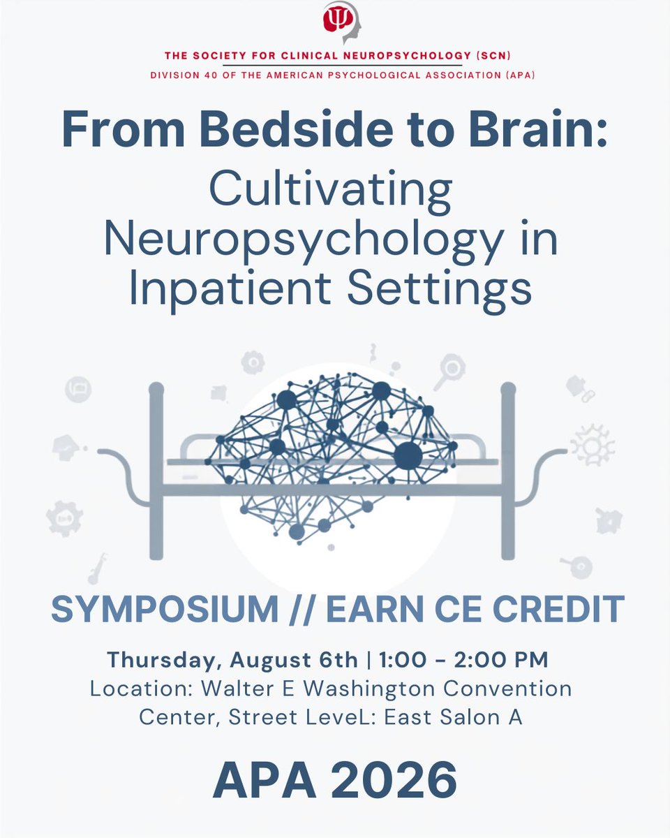APADivision40's tweet photo. UP NEXT: From Bedside to Brain: Cultivating Neuropsychology in Inpatient Settings Symposium (CE credit available)!

1-2pm today, Washington Convention Center, Street Level: East Salon A https://t.co/gD02ZEPzNp