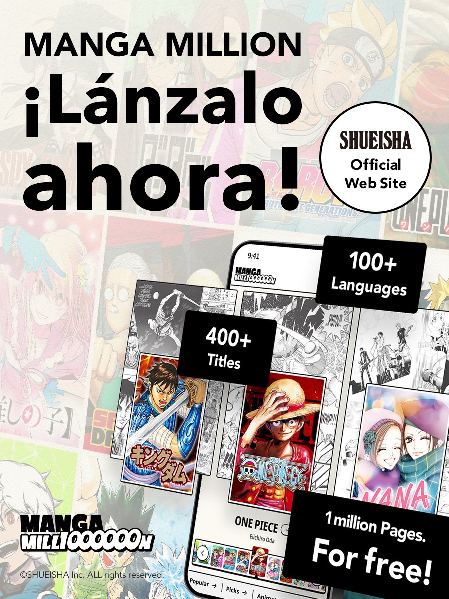 PaniniMangaMx's tweet photo. Para celebrar su 100.º aniversario, Shueisha lanzará un sitio web exclusivo llamado Manga Million: traducción de un millón de páginas, donde los fans y lectores podrán acceder a una gran variedad de mangas de la editorial en 100 idiomas.
@manga_million

https://t.co/Y84MUlfVQp https://t.co/t7qfUjjTiP
