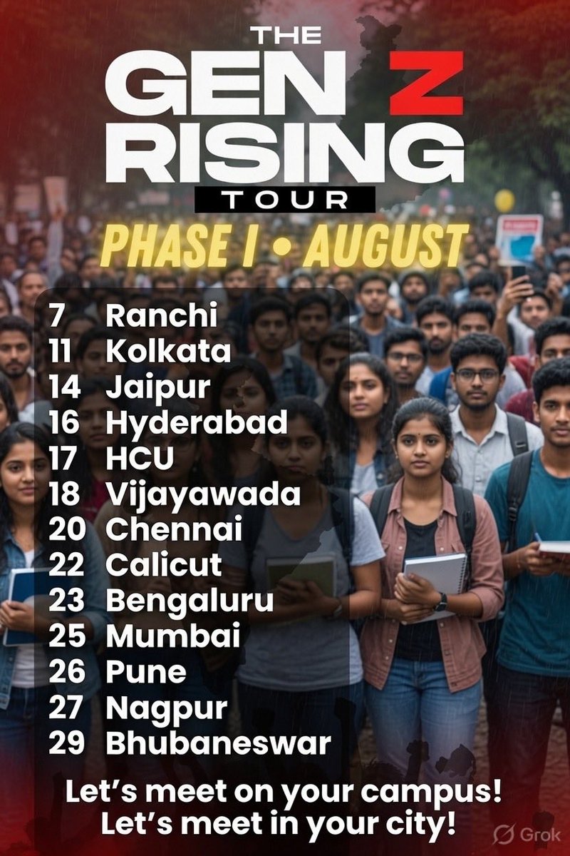 sauravspeakss's tweet photo. @neha_aisa this is what a real youth movement looks like taking the conversation beyond social media and into campuses and cities. more power to the GEN Z RISING TOUR✊ https://t.co/GqbOsB63TC