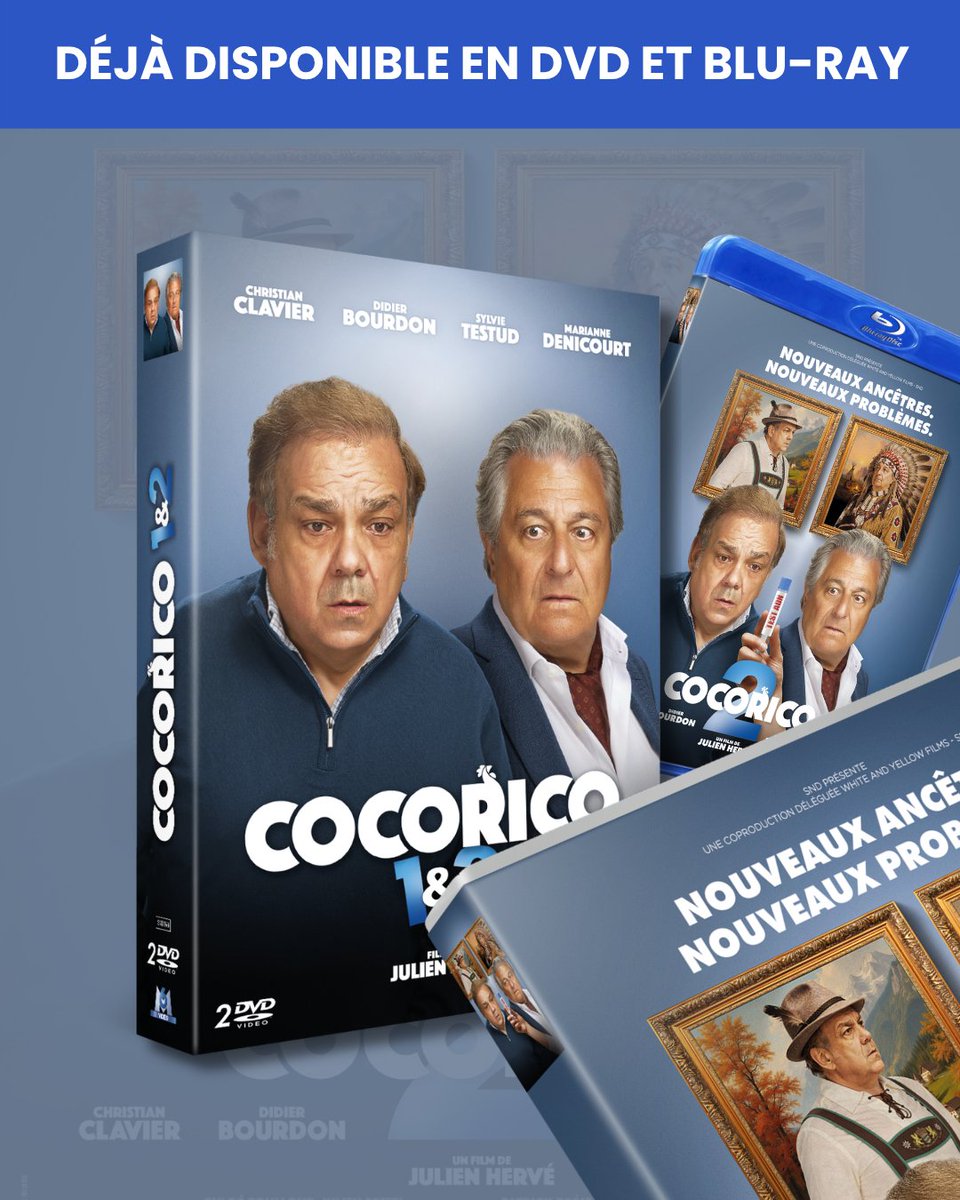 M6Video's tweet photo. Nouveaux ancêtres.
Nouveaux problèmes.

(Re)découvrez COCORICO 2, un film de Julien Hervé avec Christian Clavier, Didier Bourdon, Sylvie Testud et Marianne Denicourt.

Actuellement  disponible en DVD et Blu-Ray !
Le 10 août en VOD !

#Cocorico2 https://t.co/tGqavKe1XQ