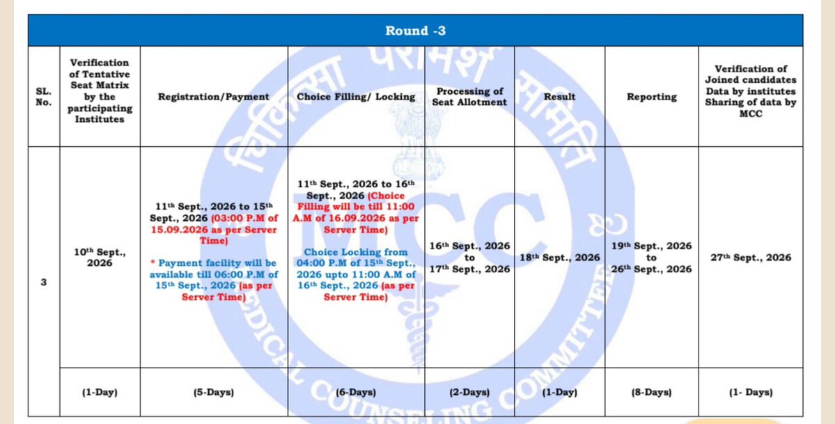 neetsarathi's tweet photo. MCC AIQ NEET UG COUNSELLING SCHEDULE 2026

#MCC #neet2026 #neetcounsellingupdate #neetcounselling2026 #mbbsadmission #neetcounselling #ntaneet #neet #mbbs https://t.co/kkihAdCBIk