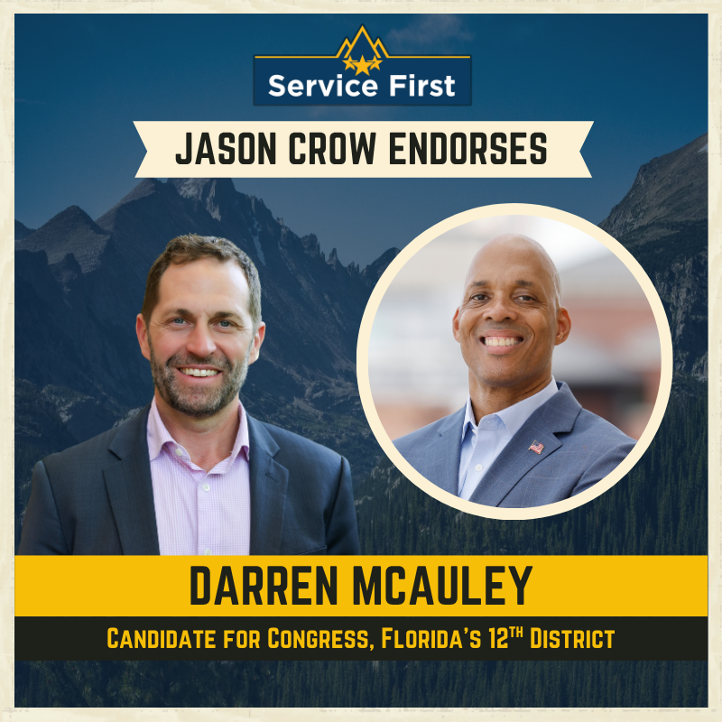 JasonCrowCO's tweet photo. I’m endorsing four more fighters who’ll flip Republican-held seats and take back the House.

@darrenforfl, @ZachDemboKY, @SamForstag, and @johnnygarciatx have spent their entire careers serving their communities.

They’re ready to take on corruption in Washington & fight for working people.