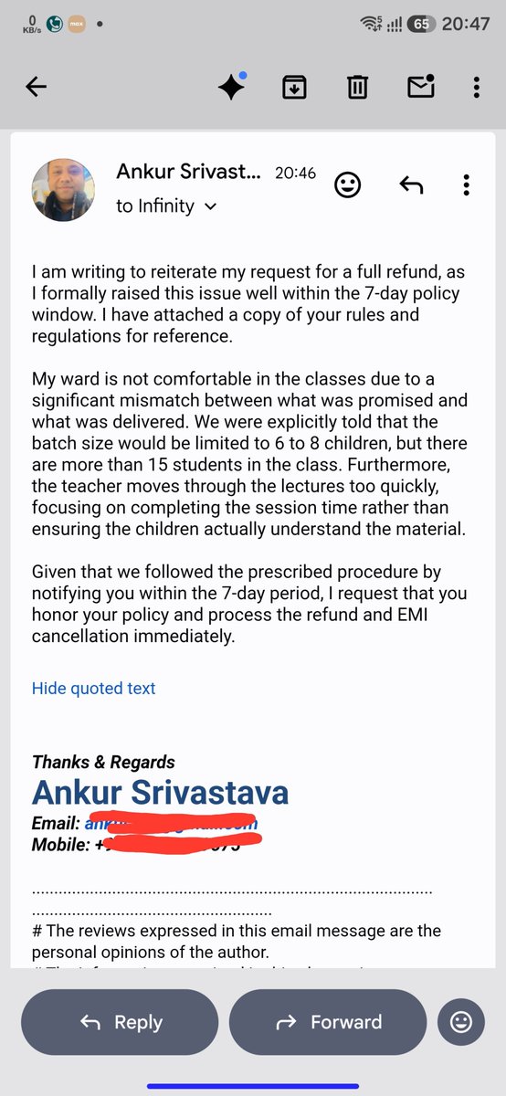 ankur255's tweet photo. Its regarding ticket no. 345659.
I raised request 4 refund on full fees within 7 days as per ur policy/rules &amp; regulations. But customer care only givea excuses &amp; not initiating refund. U urself not following ur rules &amp; regulations.
@sri_schools https://t.co/fukl34lZ2X