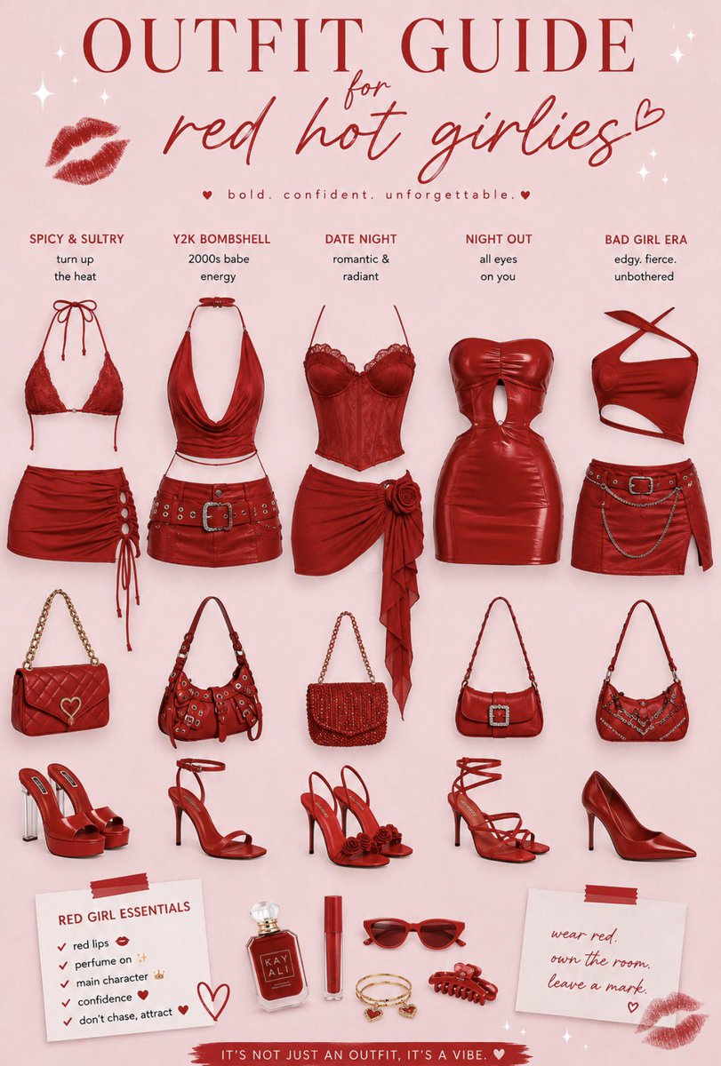 PinkPrivilege5's tweet photo. Every red outfit tells a different story. Which one are you? 👠 https://t.co/DpG4INfHxg