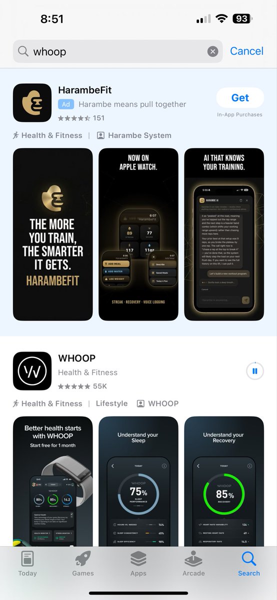 CollinSchneid's tweet photo. Had every intention of downloading @WHOOP, but “Harambe Fit” is really speaking to me https://t.co/0RW2fBpir5