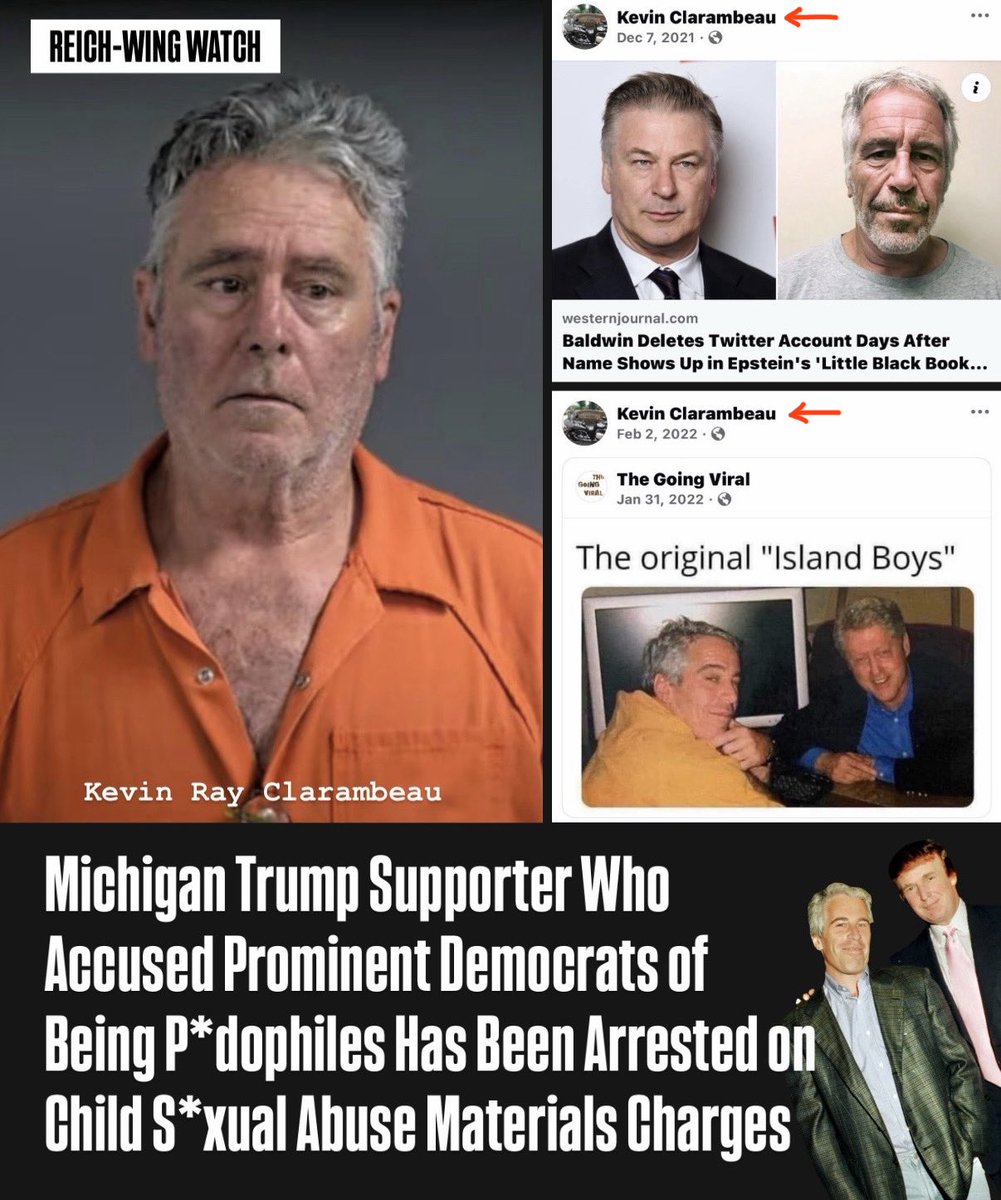ReichWingWatch's tweet photo. 🚨“Save the children” crusader Kevin Clarambeau, 67, of Mount Morris Township, Michigan, spent years online ranting about Epstein, “indoctrination,” and trans kids.

He just got charged with possessing child s*xual abuse material. https://t.co/gxHxIfasRa