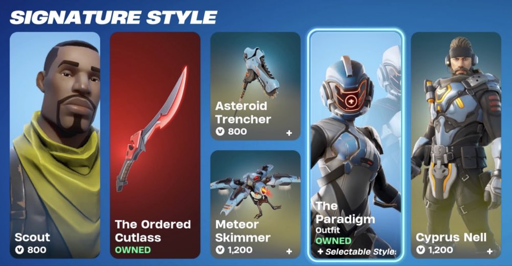 SentinelCentral's tweet photo. The Paradigm outfit accidentally returned to the #Fortnite Shop 2 years ago ☄️

Available for about an hour, she was quickly removed, though players who bought her kept the outfit, later leading to an announcement that Battle Pass outfits from CH5S4+ may return after 18 months. https://t.co/B5EjIl0uMN