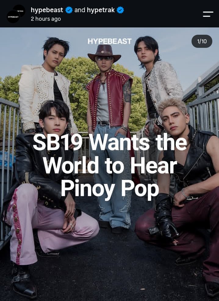 nglmrysy's tweet photo. The SB19 Lollapalooza fever isn't slowing down.🔥

LOOK: Hypebeast highlights how SB19 wants the world to hear Pinoy pop. 🇵🇭

Engage here: https://t.co/Tmq1v2Vt4N

#SB19 #SB19atLollapalooza https://t.co/eCWAOabo4s