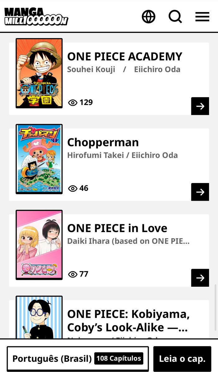 pearlktsk's tweet photo. 108 capítulos de One Piece em português, ainda tem alguns spin-offs (em inglês) e outras obras em português também, isso aqui é o paraíso https://t.co/TO1kTY8rzM