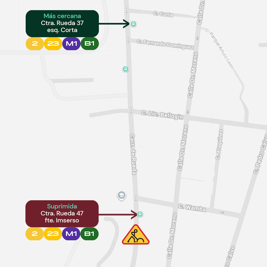 AuvasaVLL's tweet photo. ⛔ Se mantiene la supresión de parada en #CarreteraRueda por trabajos de @aqua_vall

🚍 Líneas afectadas: 2, 23, M1 y B1

❌🚏 Carretera Rueda 47 fte. Imserso
✅🚏 Más cercana: Carretera Rueda 37 esq. Corta https://t.co/dhLcY4nvhv