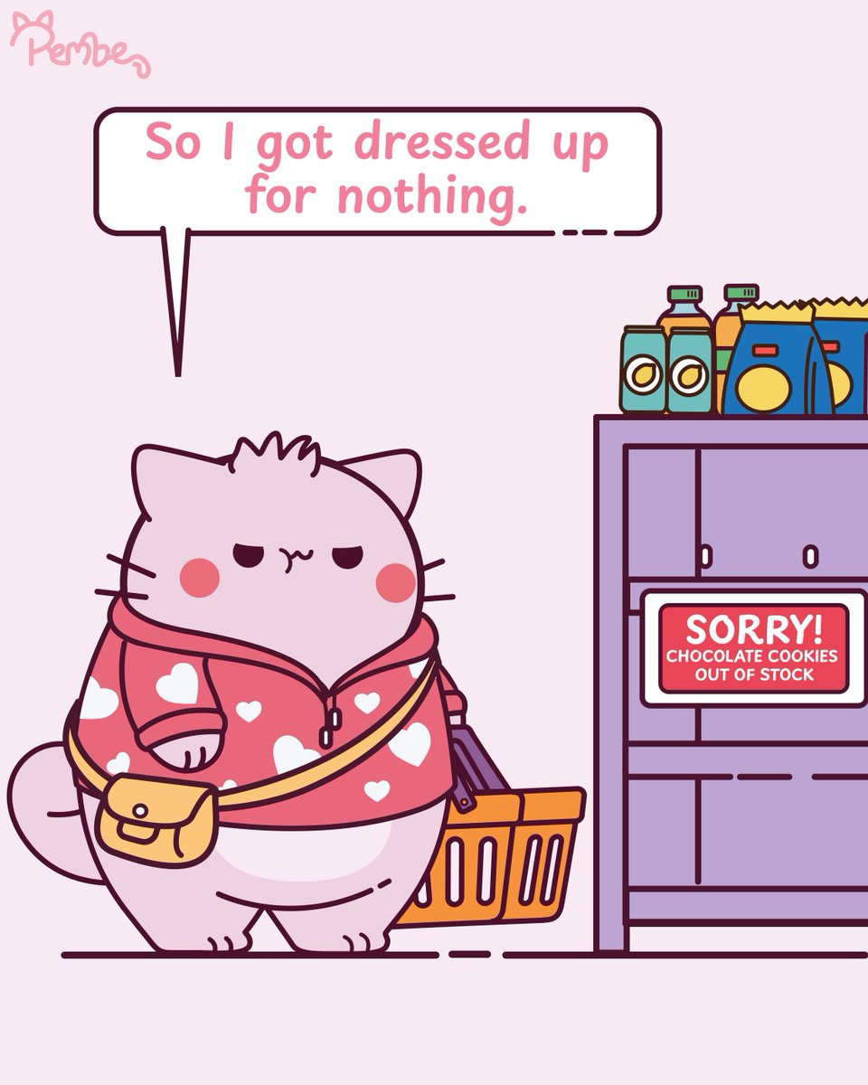 Pembe_The_Cat's tweet photo. POV: You got all dressed up for the one thing you were craving... and it's sold out 🫠🍪

Tag the friend who would have the exact same reaction 💗

Follow @pembethepinkcat for more adorable and relatable moments with Pembe! ✨

#PembeThePinkCat #Relatable #CatComics #CookieLover #CuteCats