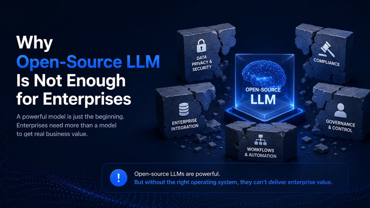 PrivOSAI's tweet photo. Open-source LLMs are becoming incredibly powerful. But for enterprises, the question isn't which model to use. It's where to run it and how to use it.

Running Llama, Qwen, Mistral, or DeepSeek locally gives organizations more control over privacy and cost. But an LLM alone is just a chatbot.

To create real business value, AI needs access to company knowledge, the ability to execute workflows, and governance that keeps sensitive data secure.
That's why enterprises shouldn't deploy an LLM in isolation. They should deploy it as part of an AI Operating System.

At PrivOS, organizations can run the open-source model of their choice in Self-Hosted, Private Cloud, On-Premise, or Air-Gapped environments, while connecting it to documents, workflows, permissions, and AI Agents that actually get work done.

Because in enterprise AI, the model is just the brain. The operating system is what makes it useful.

#EnterpriseAI #SelfHostedAI #PrivOS #AIOperatingSystem #LLM