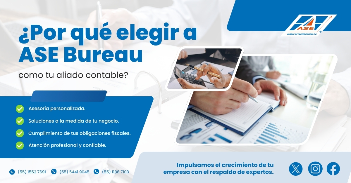 AseContadores's tweet photo. 🤝 Somos un respaldo confiable.
En ASE Bureau te ayudamos a cumplir con tus obligaciones fiscales y a tomar decisiones que impulsen el crecimiento de tu empresa. 📊

(55) 1552 7691 • (55) 5441 9045 • (55) 1186 7103
🌐 https://t.co/ywBt5yhsF7
📩 contacto@asebureau.com.mx https://t.co/DGZMwTm7cF