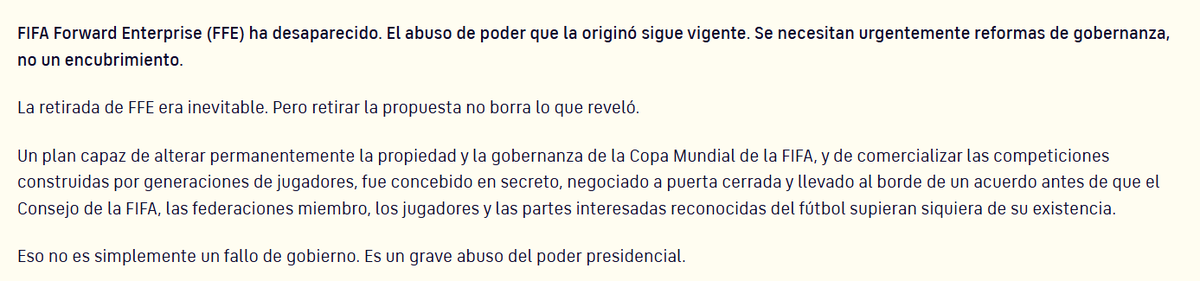 okdobleamarilla's tweet photo. 🚨#AHORA | Duro comunicado de #FIFPRO, el Gremio de jugadores a nivel mundial, contra Gianni #Infantino
📌En un extenso texto, el sindicato liderado por el argentino Sergio Marchi, calificó la propuesta Forward Enterprise como "abuso de poder", denunciaron falta de transparencia que generó un "daño irreversible" en los jugadores y el mundo del fútbol
📌Además llamaron al pedido de disculpas como insuficiente y que "reduce el problema a un tema menor"
📌Por último, confirmó el envío de una carta directa a FIFA y a su presidente con diferentes puntos