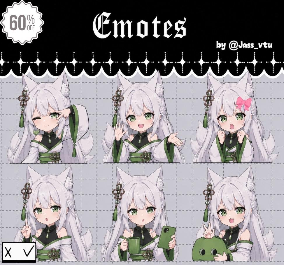 Jass_vtu's tweet photo. Cute custom VTuber emotes are open for commissions. 

60% OFF for a limited time DM me to reserve your slot.

#VTuber #Emotes #CommissionOpen #Twitch #PNGTuber #Live2D #Artist https://t.co/zeI1ACvLWw