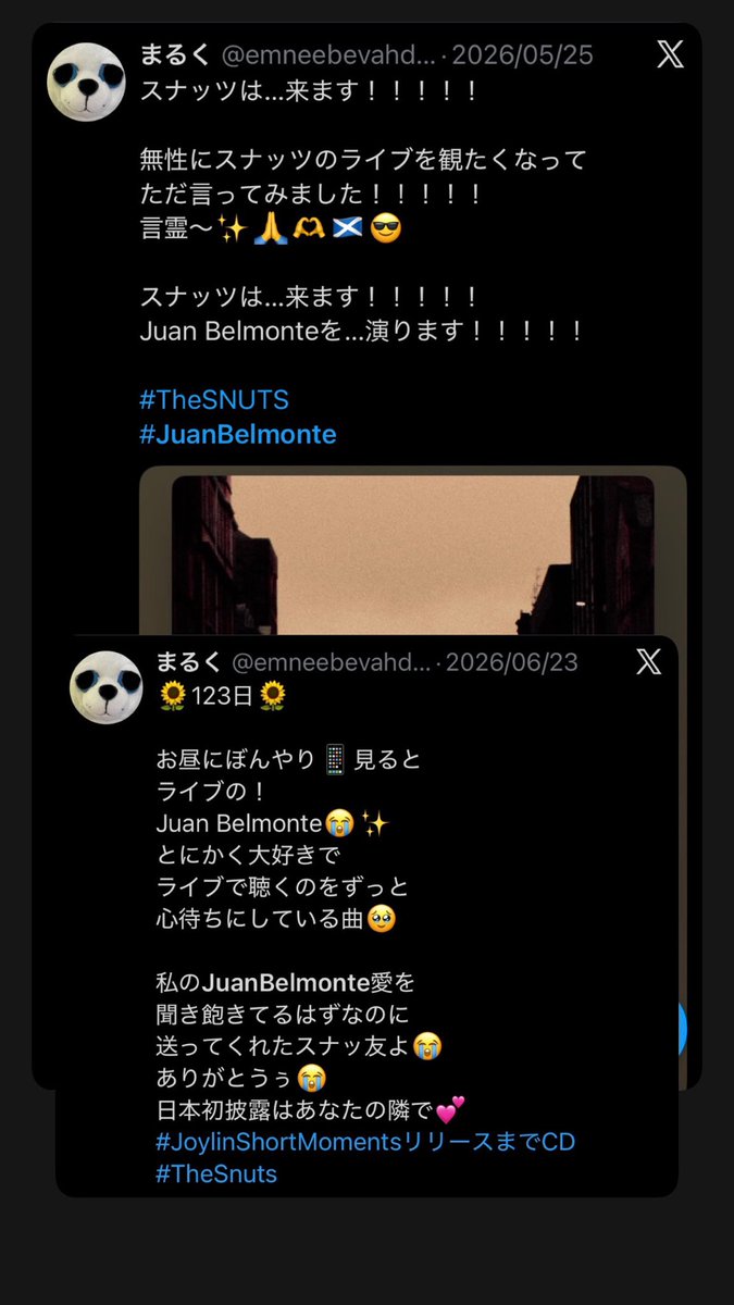 emneebevahdluoc's tweet photo. 🌻78日🌻×🎸🇯🇵🌻179日🌻🇯🇵🎸
アルバムリリースと
Japanツアー(わあああああ🥹💕書いただけで😭😭)の
Wカウントダウンができるなんて😭
最高〜にっ幸せっ💕😭
今日はずーっと
♪ Juan Belmonte
とにかくかっこいい!
ずーっと
ライブで…
ライブで…聴くのが夢でスナッツ🥹
#TheSnuts
#JuanBelmonte https://t.co/h1BWuKT1Ov