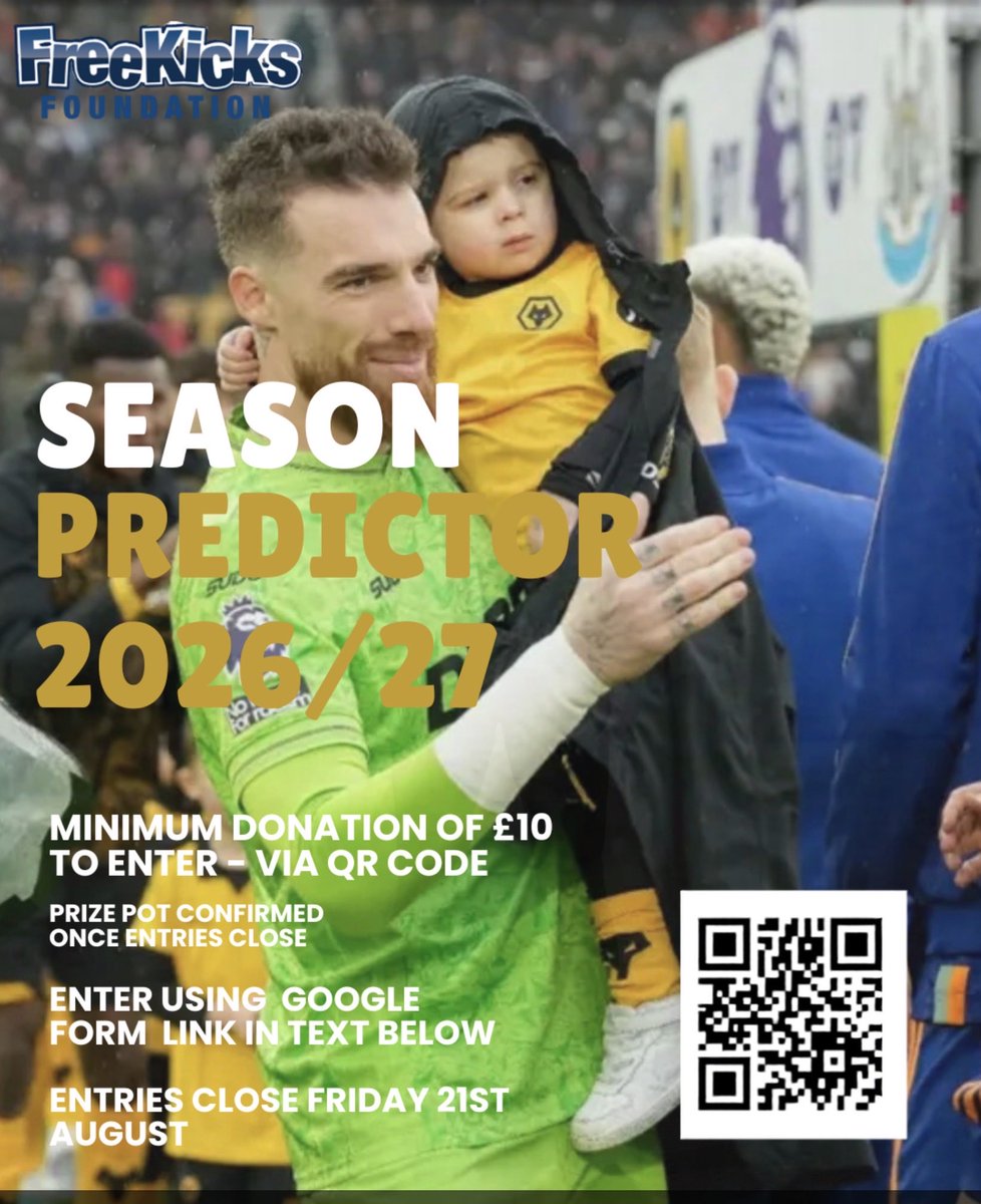 Kezza_802's tweet photo. Enter the Free Kicks Foundation Season Predictor 2026/27 for a minimum £10 donation.
🏆 Win a share of the prize pot
💚 Help give children an unforgettable football experience
📅 Closes Friday 21 August
Enter: https://t.co/NibkYNb8fM
Donate: https://t.co/07vSZFDvbG https://t.co/sPcr7ZqwTw