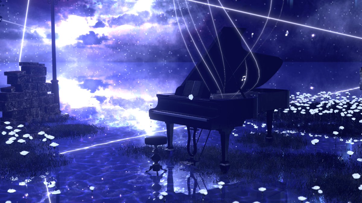 noami2539's tweet photo. White blossoms, glowing aurora, and a quiet nocturnal sonata. 🌸🌌🎹
オーロラと 白い 花に 包まれた、夜の 小夜曲。

🌐: 凍空の夜想曲
 by : しーの／T_Shiino

#VRChat
#VRChat_world紹介
#VRChatPhotography https://t.co/FRFunvcPW4
