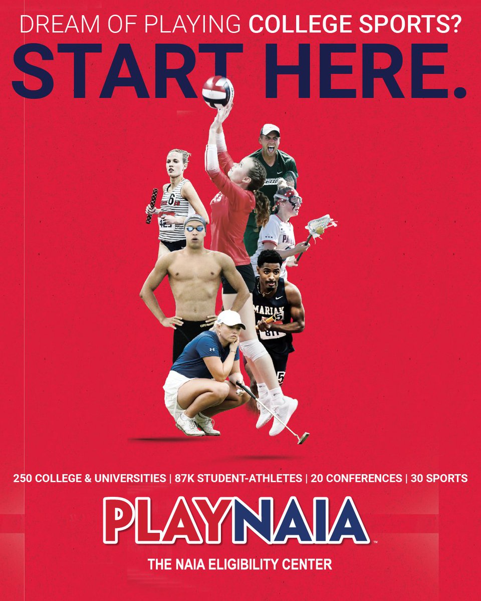 NAIA's tweet photo. Dream of playing college sports?
The right time to start is now. 

Get started at https://t.co/DDkiGWyNXV

#TheRightWaytoPlay https://t.co/d0H8JXN95x