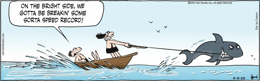 DalePederson's tweet photo. #ThursdayThoughts from the #venerable (but still in production) #comic #strip "B.C." by John Hart Studios, Inc. as #SharkWeek just ended the #boys go #fishing and get a version of a #Nantucket #SleighRide https://t.co/ddzTOqN414