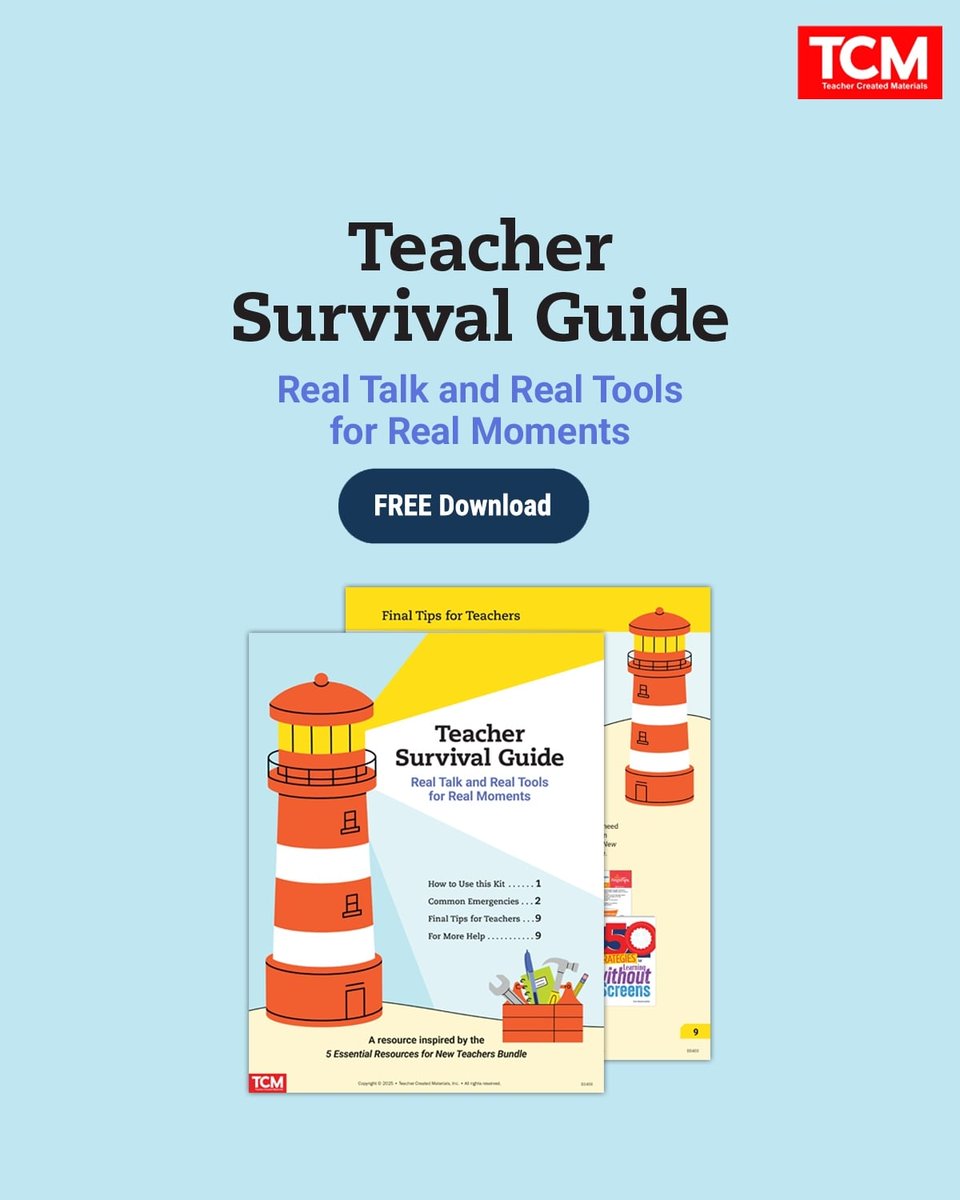 tcmpub's tweet photo. That new school year energy is real, but tough days will happen too! ❤️ Our FREE Teacher Survival Guide offers real talk and real tools to help you navigate them. 

Download: https://t.co/l5JEBgf1Sw https://t.co/MKhxNaVZPm