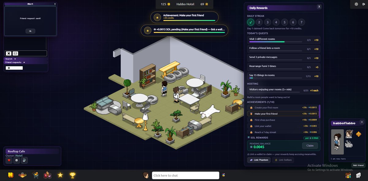 HabboHotel_sol's tweet photo. Design your City, make friends, earn achievements and earn SOL just from Playing! A true meaning to P2E.

Habbo Hotel Mainnet is officially live, with @solana integration, thanks to @SolanaFndn 

Your Habbo city awaits you!

https://t.co/OY82QuyT3z https://t.co/IsLl40wSCz