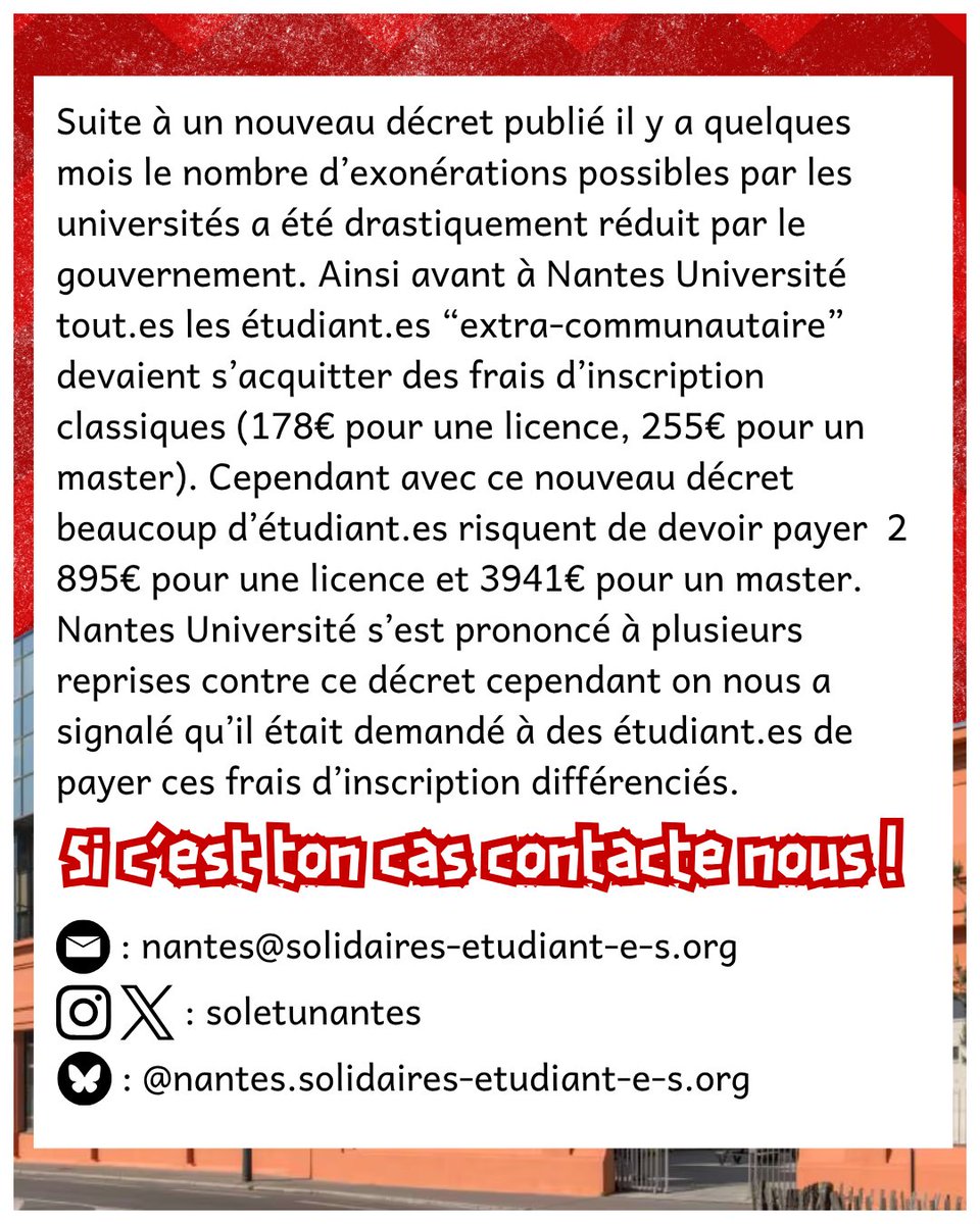 SolEtuNantes's tweet photo. Éhttps://t.co/cajiauV6Lj https://t.co/iszx3CNPb5 https://t.co/bRoM5tfQ9m par les frais d’inscription à 2900€ pour une licence, 4000€
pour un master

Contacte nous ! https://t.co/uhnqRUYwL2