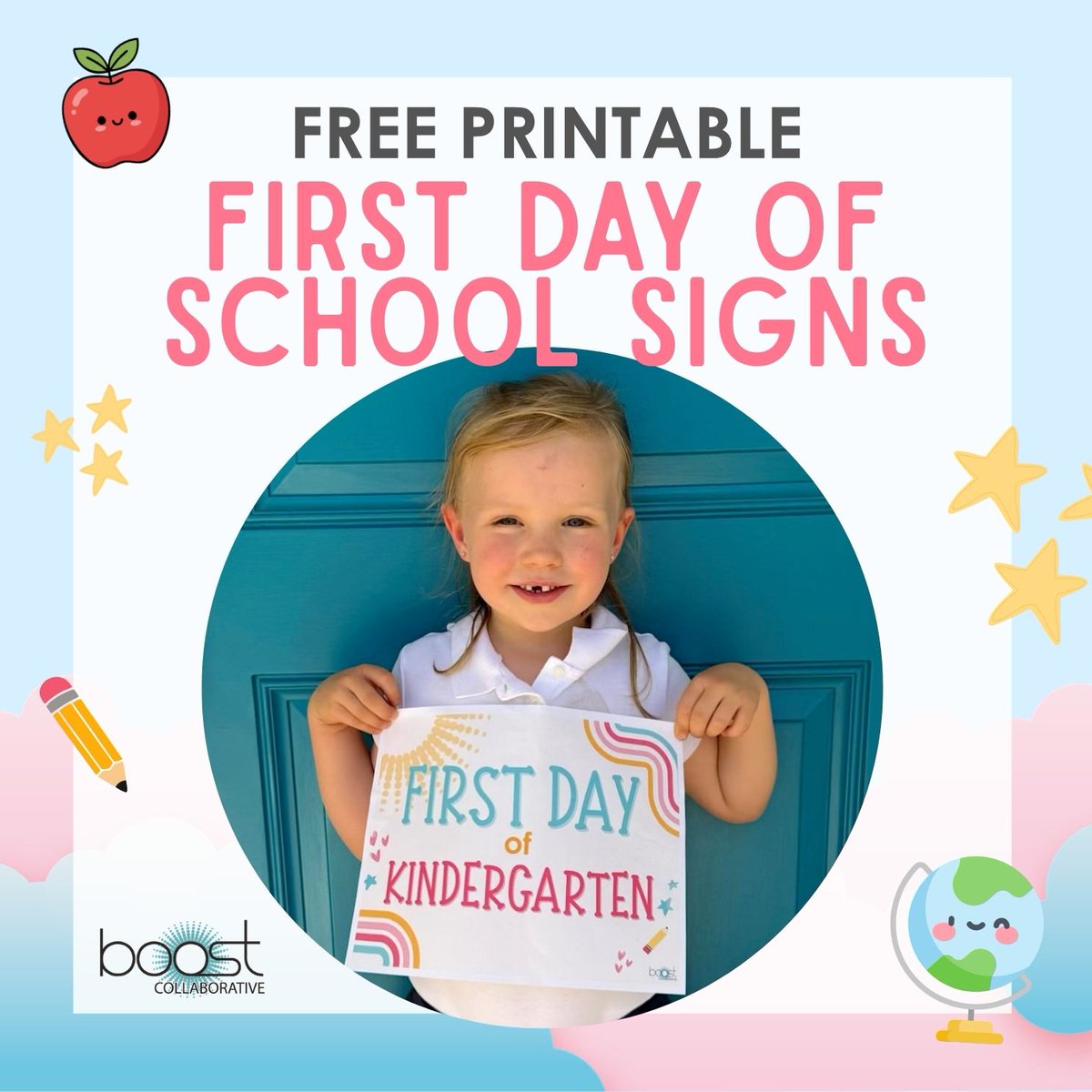 TEAMBOOST's tweet photo. Our little #BOOSTers are all set for their first day of school! You can print out these signs for your kids' first day photos for free - we have first day of after school signs as well! Download them here: https://t.co/gRExHiryjb #BOOSTCafe https://t.co/p4LDVBN4fC