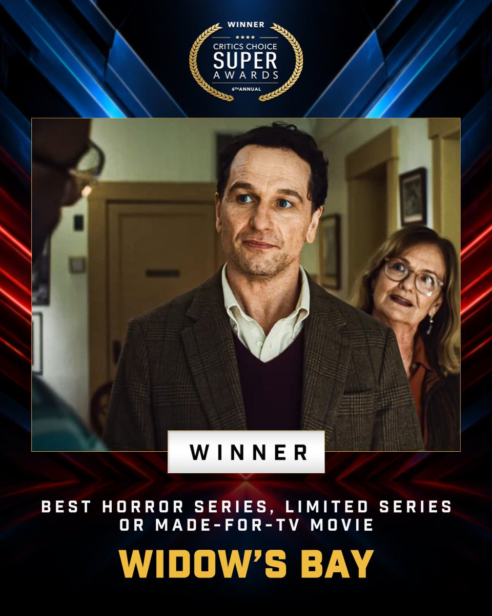 CriticsChoice's tweet photo. Congratulations to “Widow’s Bay!”
Winner of the Best Horror Series, Limited Series or Made-for-TV Movie category for the 6th Annual Critics Choice Super Awards! 🎬🔥

#CCSuperAwards #WidowsBay #CriticsChoice https://t.co/Z0HodMpGwO