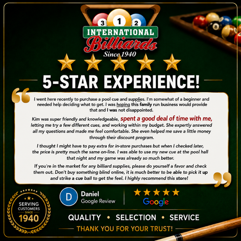 IntlBilliards's tweet photo. ⭐⭐⭐⭐⭐

"Don't buy something blind online."

Daniel said it perfectly.

The best cue is the one that feels right in your hands. That's why we encourage players to visit our showroom &amp; try before they buy.

🎱 Online or in person... what's your preference?

#CueLife #PoolLife https://t.co/ZjufJLogwu