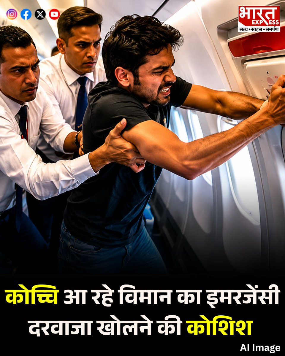 BhaaratExpress's tweet photo. कुआलालंपुर से कोच्चि आ रही बैटिक एयर की फ्लाइट में इमरजेंसी गेट खोलने की कोशिश और यात्रियों को धमकी देने के आरोप में जमशीर अथानिक्कल नाम के यात्री को गिरफ्तार किया गया है।
#BatikAir #KualaLumpurToKochi #FlightIncident #EmergencyExit #AirlineNews #PassengerArrested #BharatExpress https://t.co/44D6FukJ4m