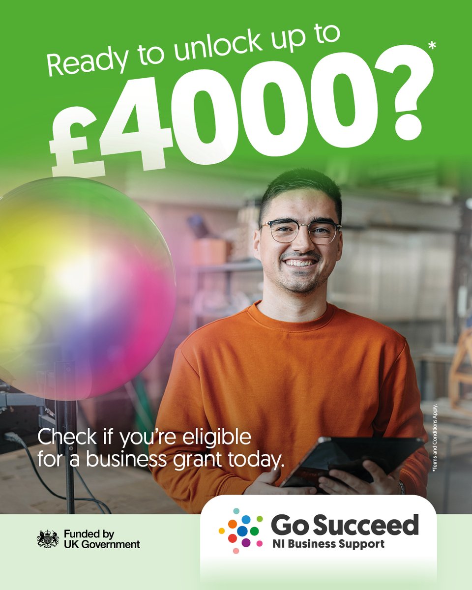 nmdcouncil's tweet photo. 📢 Go Succeed Grant Funding Available

Businesses participating in, or previously supported through, Go Succeed may be eligible for up to £4,000 funding towards capital items such as equipment, software, machinery, or website development.

📅 Applications open 1 September 2026

🔗 https://t.co/dxIzxas2de to find out more about the grant and eligibility criteria or contact 📧 business@nmandd.org

#GoSucceedNI #BusinessSupport #GrantFunding