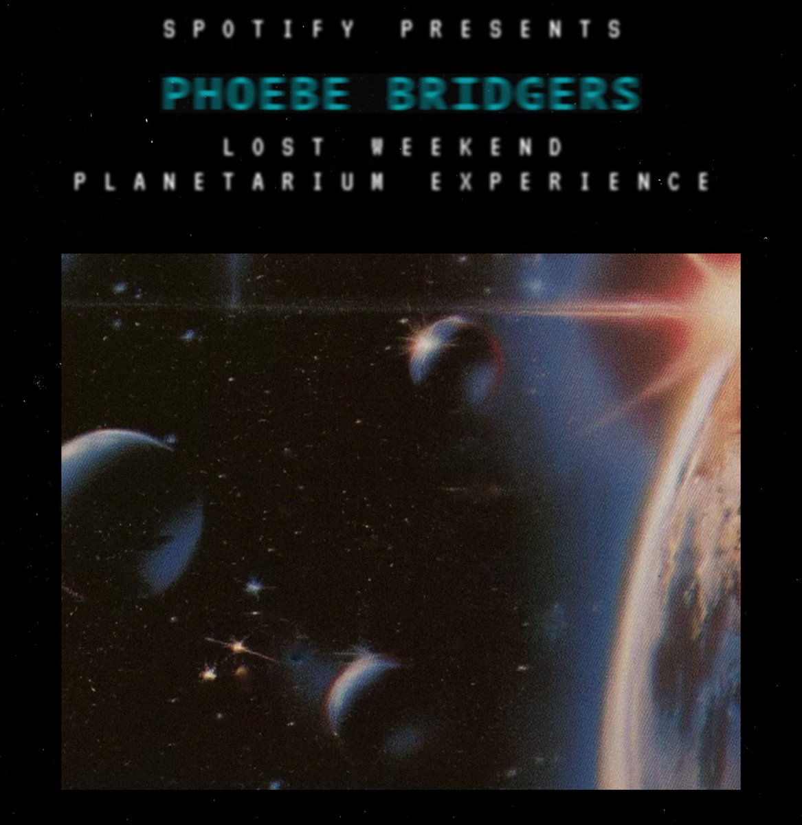 concertleaks's tweet photo. Phoebe Bridgers has teamed up with Spotify to host special ‘Lost Weekend’ listening parties at planetariums around the world next week!

Tickets are available NOW and will sell out quickly. 
https://t.co/VdwO7X83ur https://t.co/5yXc41vg33
