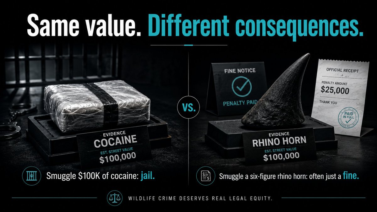 elephanaticsbc's tweet photo. Catch someone at a Canadian airport smuggling $100k of cocaine? They go straight to jail. Smuggle a six-figure black rhino horn? A first offense often means a fine. As Jean-François Dubois notes, the consequences are not the same. It's time for real legal equity. #WildlifeCrime https://t.co/wIXTSez7l8