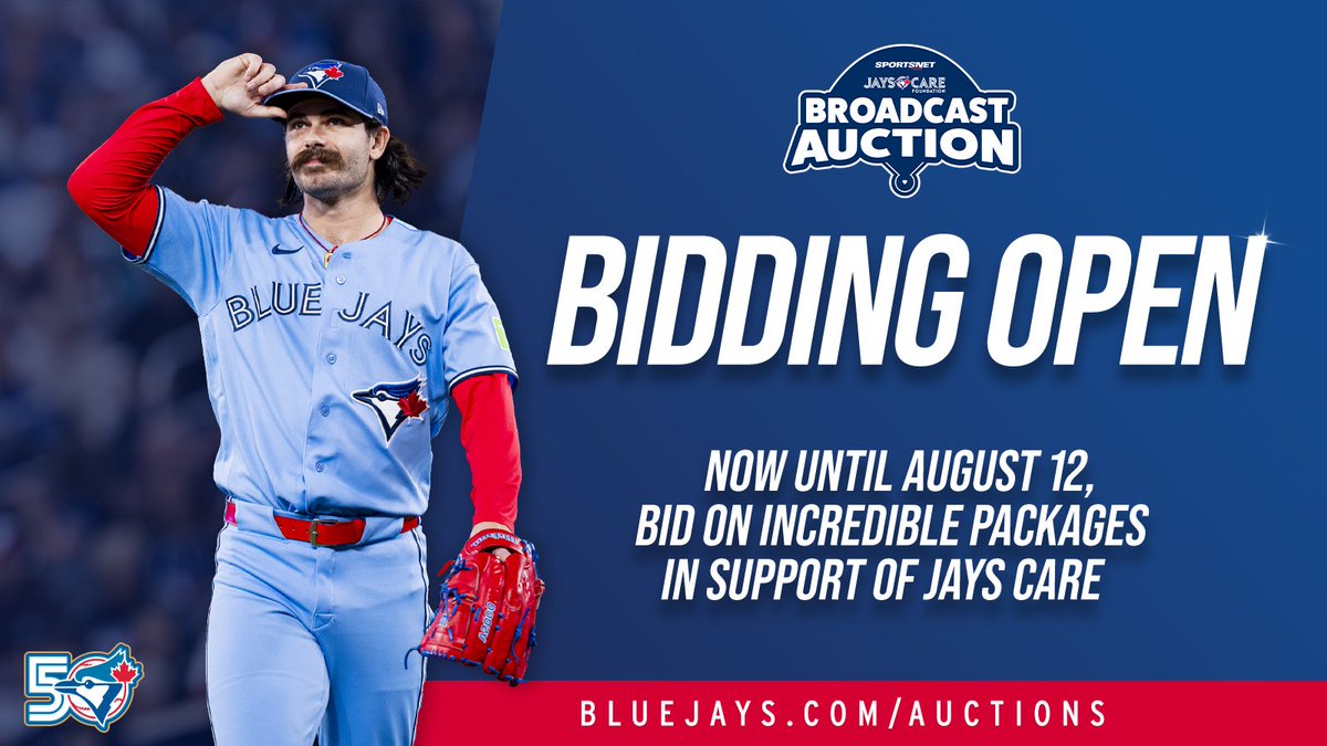 JaysCare's tweet photo. The @Sportsnet Jays Care Broadcast Auction is BACK! 📺

Bid now on a variety of incredible packages, once-in-a-lifetime experiences, and exclusive Blue Jays memorabilia all in support of Jays Care. See the full list of packages and place your bids at https://t.co/3C4bfv43zX https://t.co/ntywnOIbIo